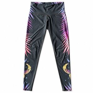 Teeki Phoenix Rising Hot Pants Leggings Womens M Yoga Black Purple Made USA